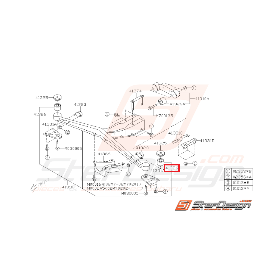Silent bloc de traverse de différentiel origine SUBARU STI 04-07