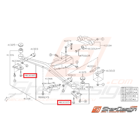 Vis de fixation de plaque de support de pont SUBARU WRX/STI 02-07