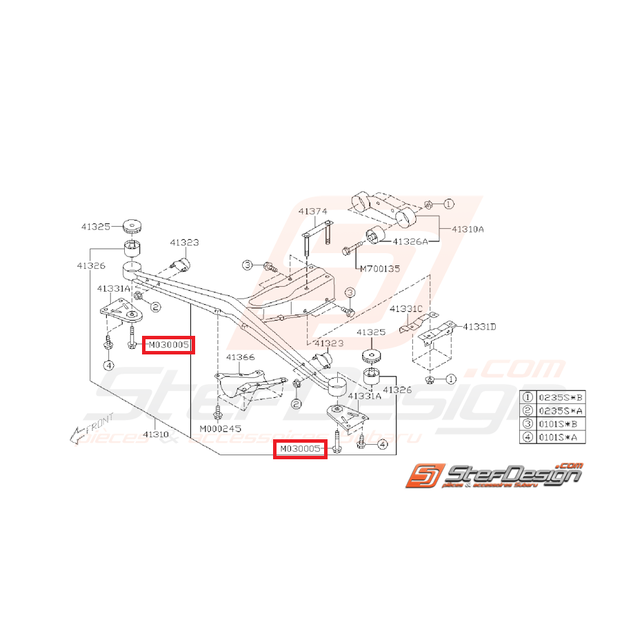 Vis de fixation de plaque de support de pont SUBARU WRX/STI 02-07