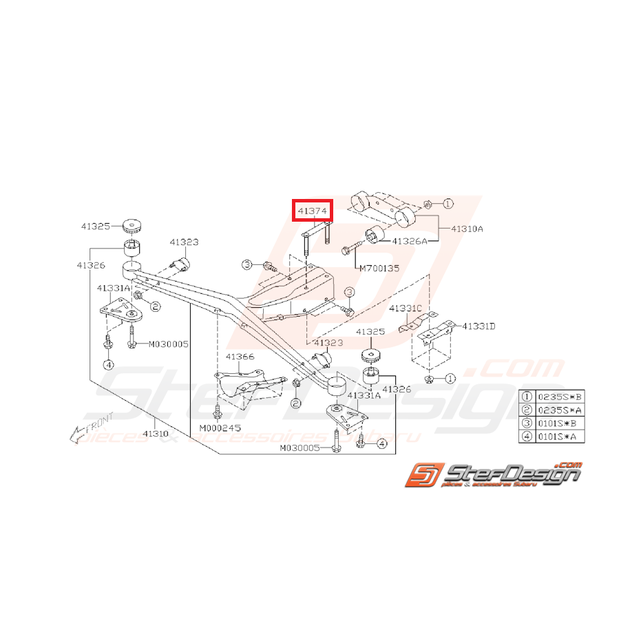 Tiges de fixation de traverse de différentiel GT 93-00 WRX/STI 01-07