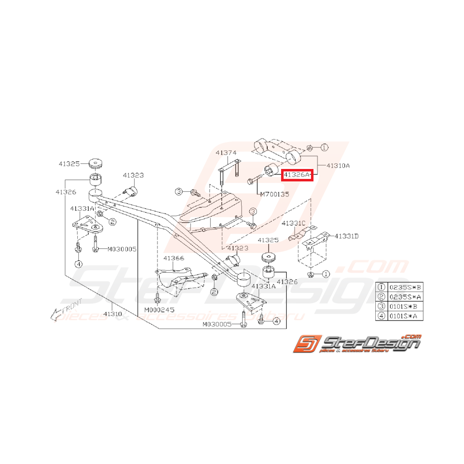 Silents bloc de support de différentiel arrière WRX 01-07 STI 01-04