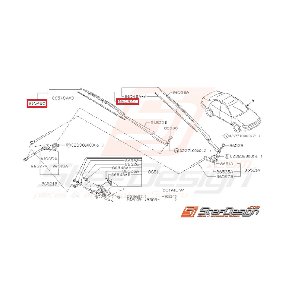 Balais d'essuie glace complet SUBARU GT 93-00