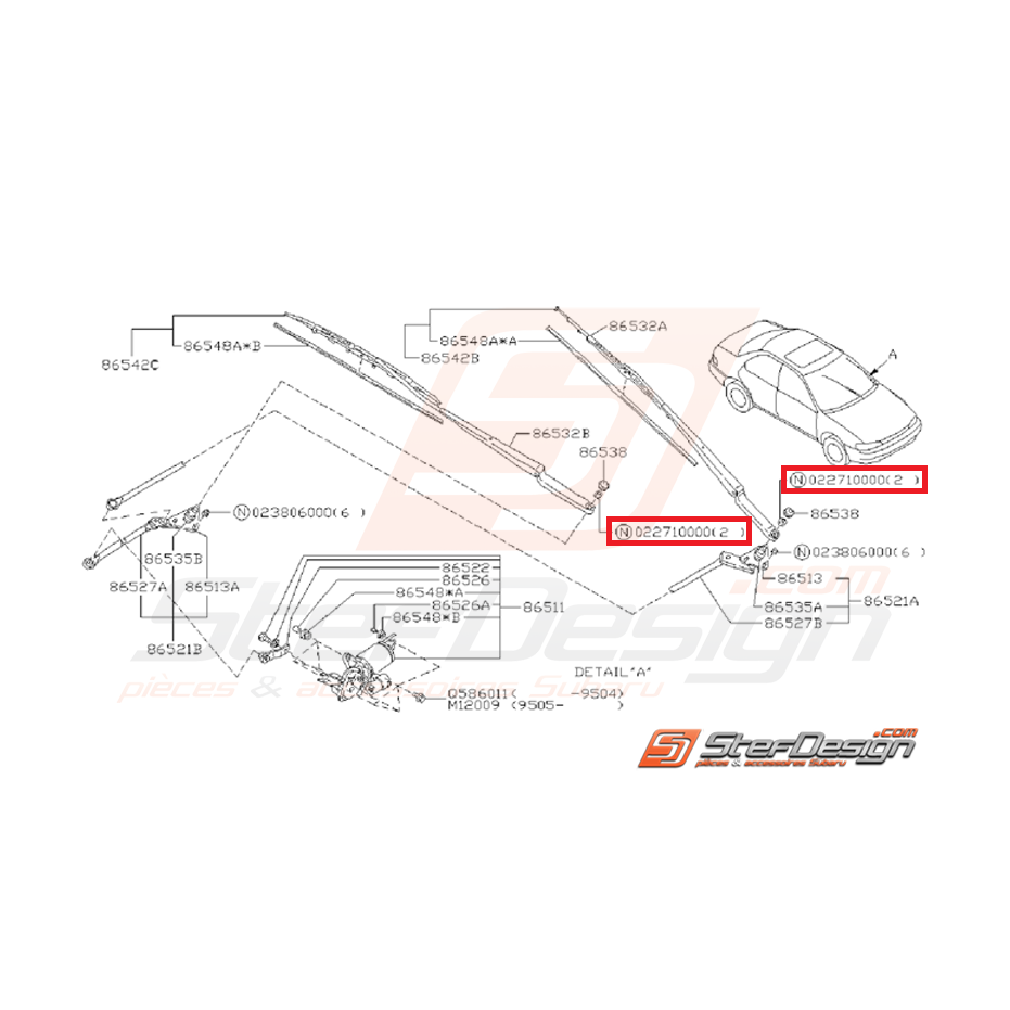 Écrou de fixation de balais d'essuie glace SUBARU GT 93-00