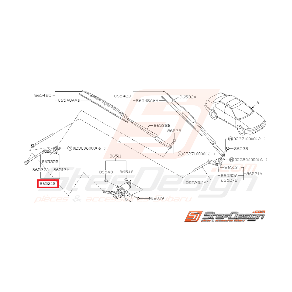 Liaison bras d'essuie glaces SUBARU Impreza GT 98-00