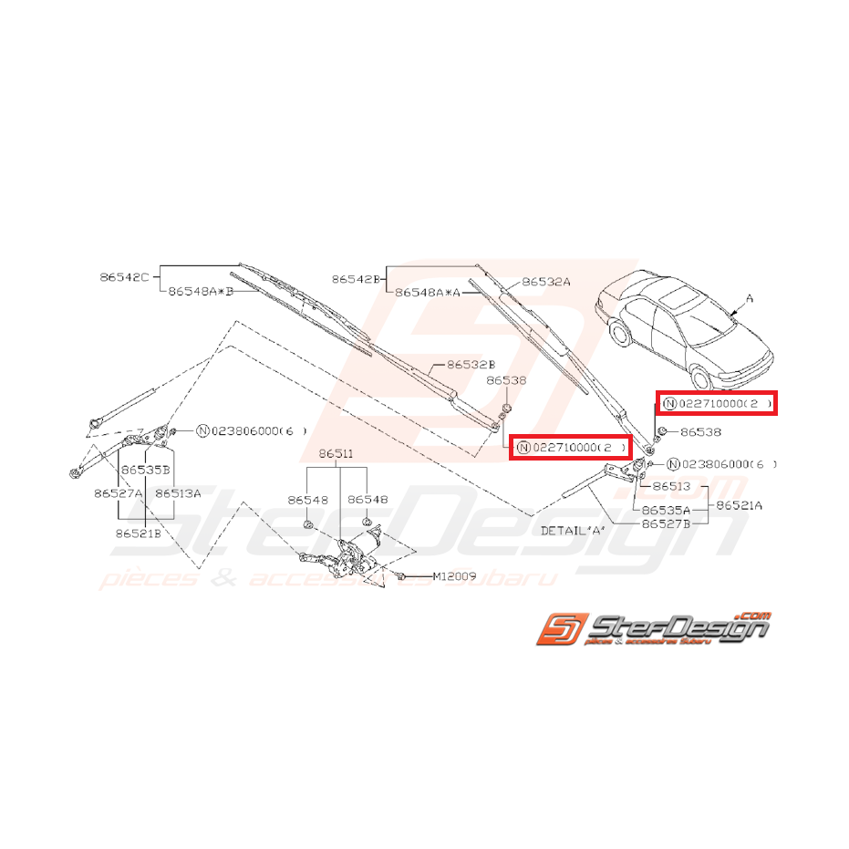 Écrou de fixation de balais d'essuie glace SUBARU GT 93-00