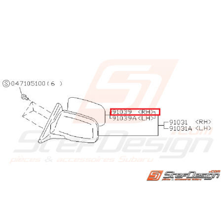 Vitre de rétroviseur subaru GT de 1998 à 2000