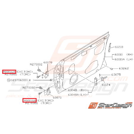 Vis de fixation de charnière de porte avant SUBARU GT 93-00