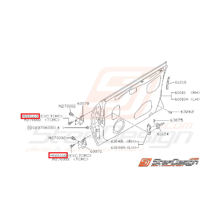 Vis de fixation de charnière de porte avant SUBARU GT 93-00