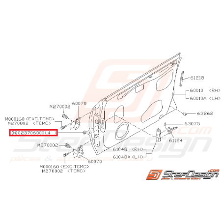 Écrou de fixation de mécanisme lève vitre SUBARU GT 93-00