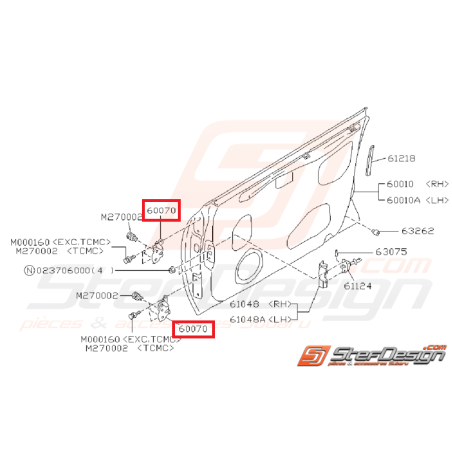 Charnières porte avant supérieur IMPREZA GT 93-00