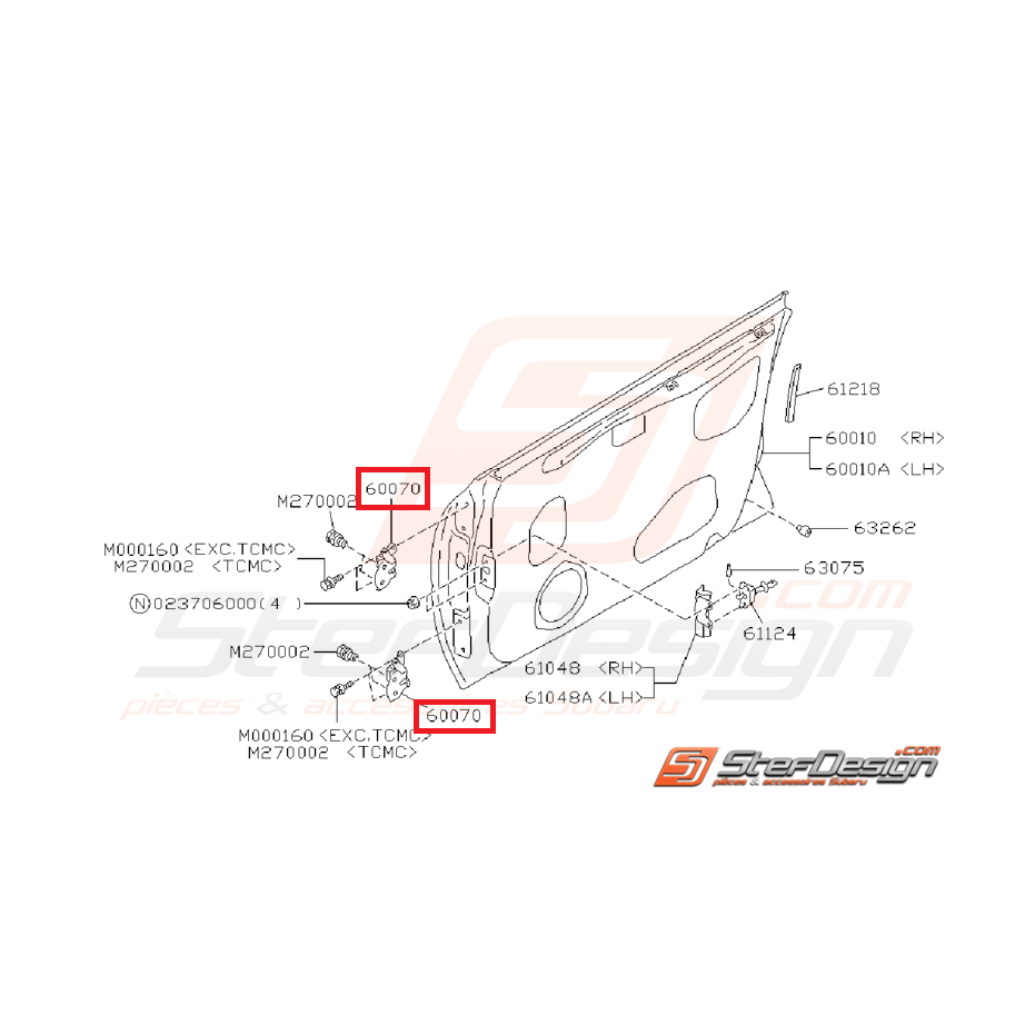 Charnières porte avant supérieur IMPREZA GT 93-00 Charnières porte avant supérieur IMPREZA GT 93-00