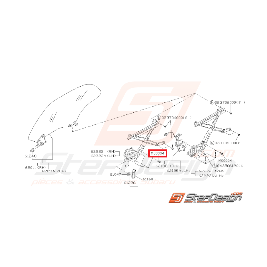 Vis de fixation de mécanisme lève-vitre SUBARU GT 93-00