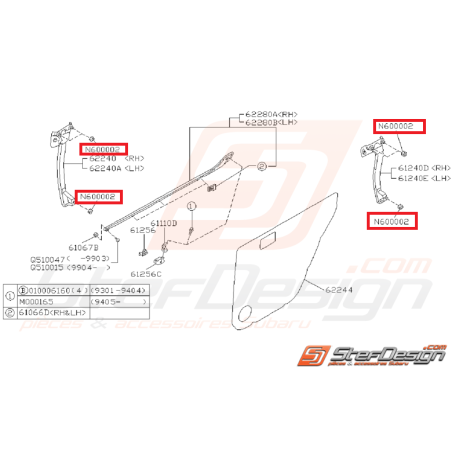 Ecrou auto-bloquant porte SUBARU IMPREZA GT 93-00