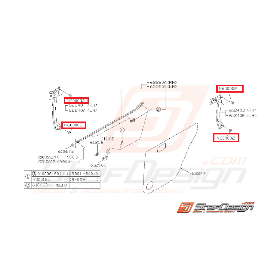 Ecrou auto-bloquant porte SUBARU IMPREZA GT 93-00 Ecrou auto-bloquant porte SUBARU IMPREZA GT 93-00