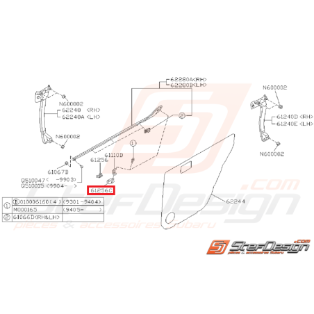 Stabilisateur intérieur vitre SUBARU GT 93-00 et arrière WRX/STI 01-07