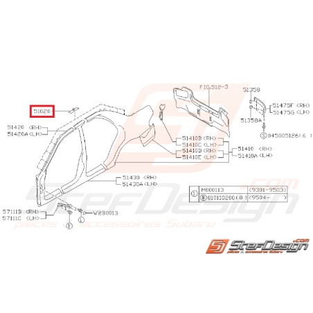 Patte de fixation de pavillon SUBARU GT 94-00