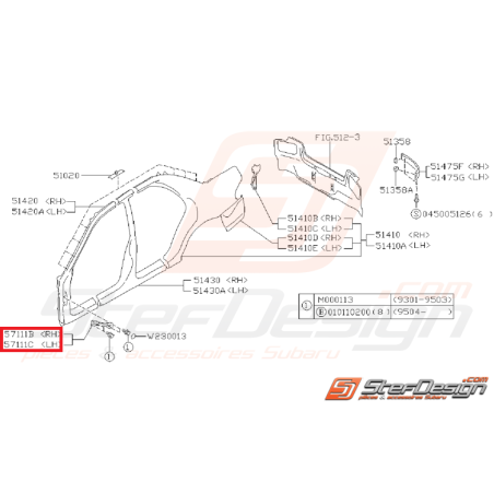 Support avant côté auvent GT 93-00 WRX/STI 01-07