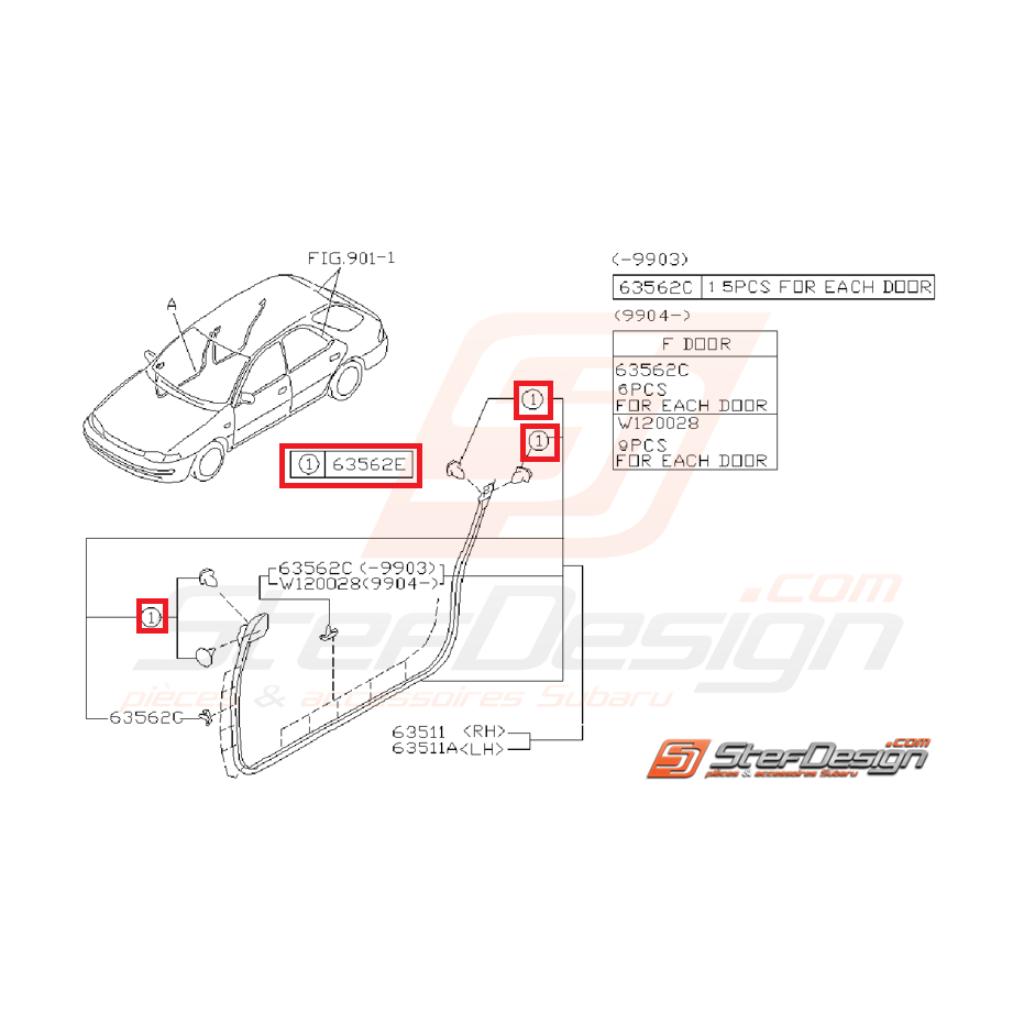 Clip de joint d'étanchéité SUBARU IMPREZA GT 97-00