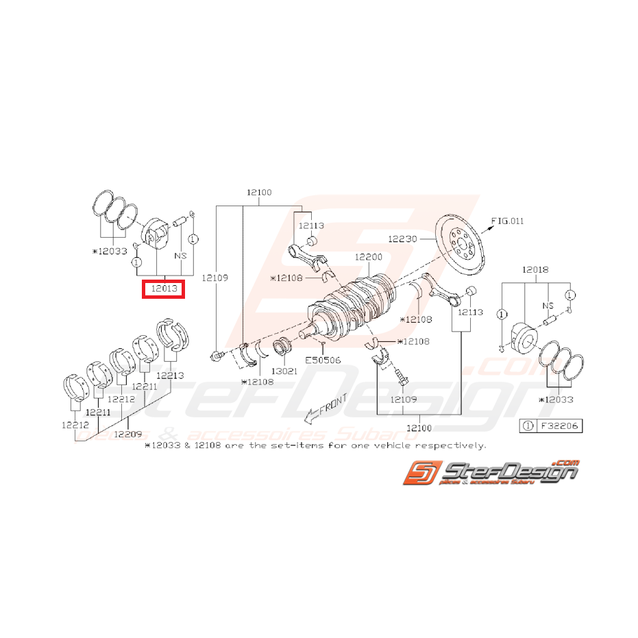 Piston droit côte origine SUBARU BRZ / TOTOYA GT 86