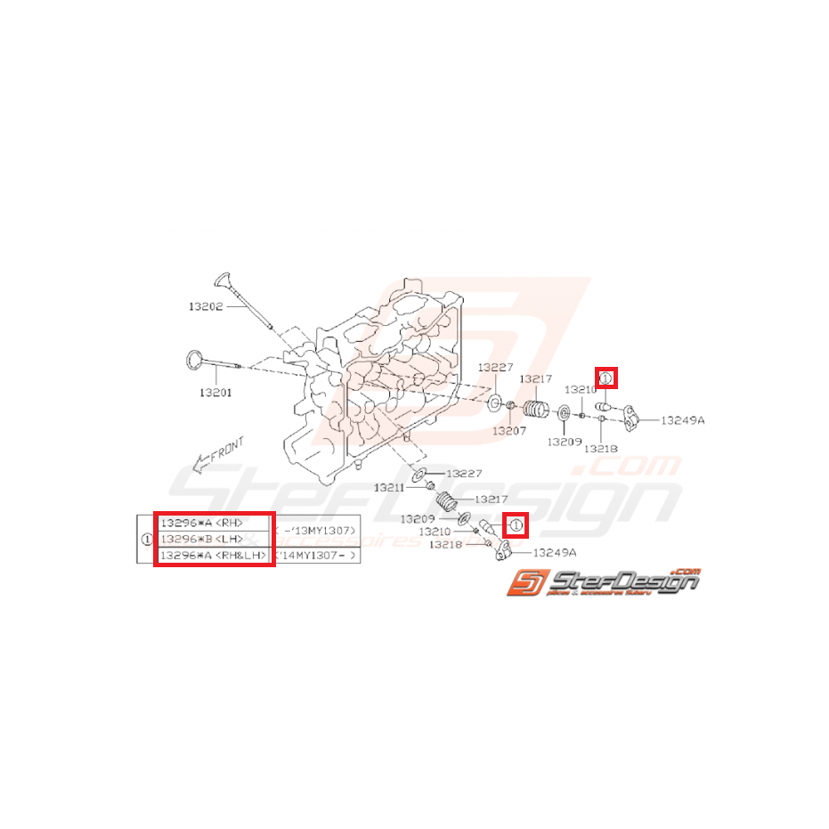 Pivot de culbuteur BRZ / GT 86 côté droit de 2012 à 13/07/2013 et côté gauche et droit de 14/07/13 à 2016