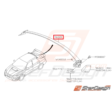 Becquet de toit noir origine SUBARU STI 06-07