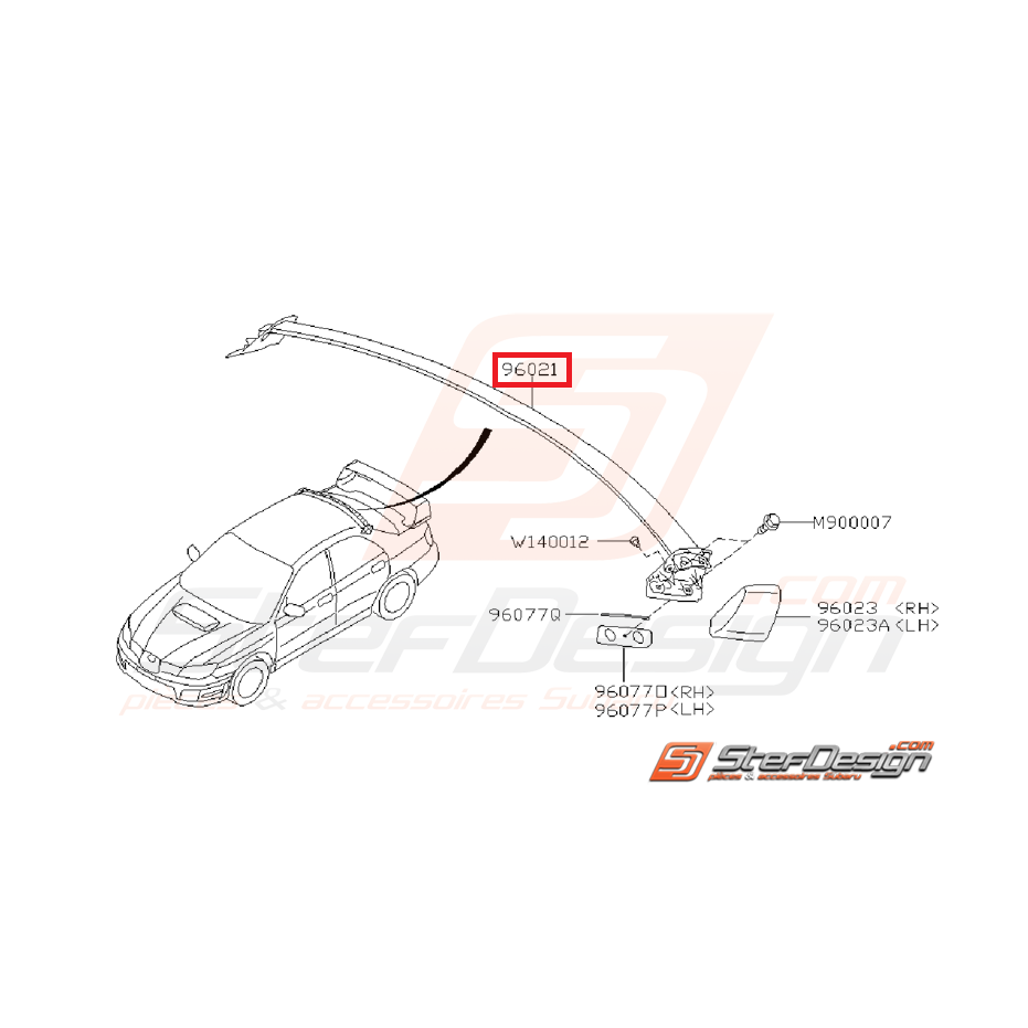Becquet de toit noir origine SUBARU STI 06-07