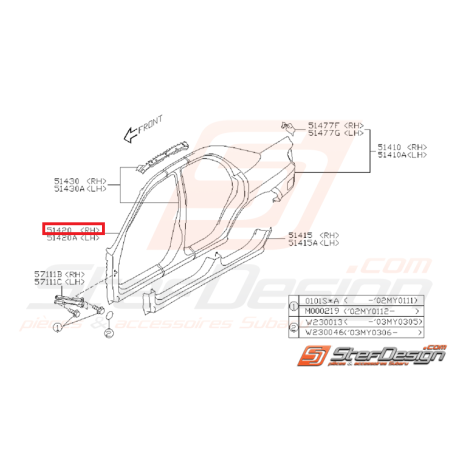 Montant extérieur avant WRX/STI 01-07