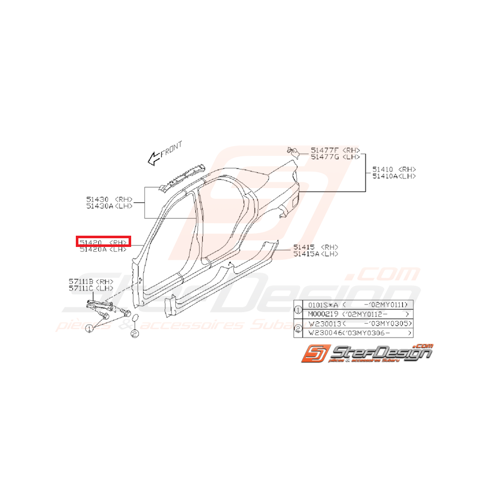 Montant extérieur avant WRX/STI 01-07 Montant extérieur avant WRX/STI 01-07