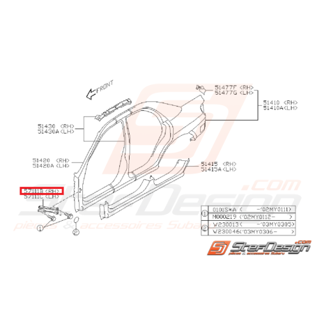 Support avant côté auvent GT 93-00 WRX/STI 01-07