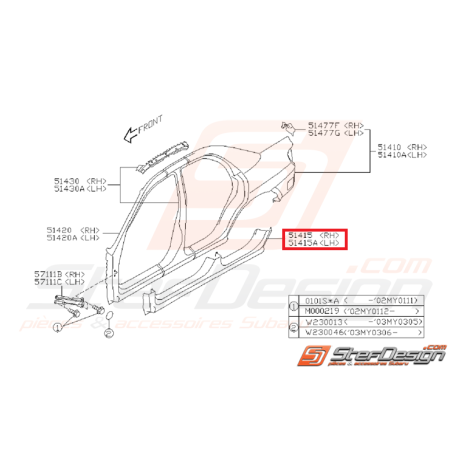 Marche pieds extérieur SUBARU WRX/STI 01-07