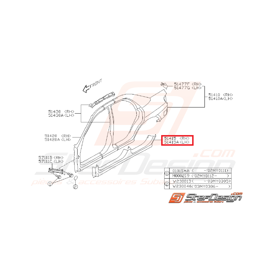 Marche pieds extérieur SUBARU WRX/STI 01-07 Marche pieds extérieur SUBARU WRX/STI 01-07