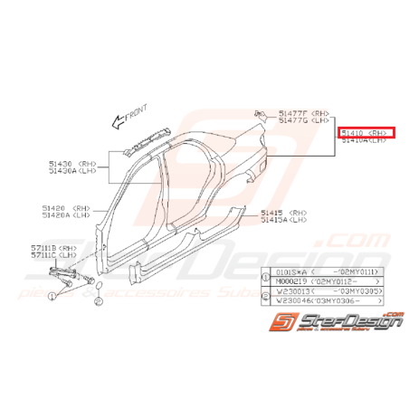 Aile arrière origine SUBARU STI 2005