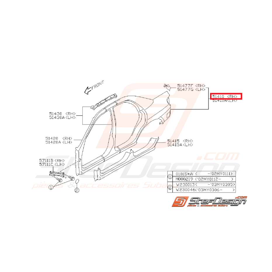 Aile arrière origine SUBARU STI 2005