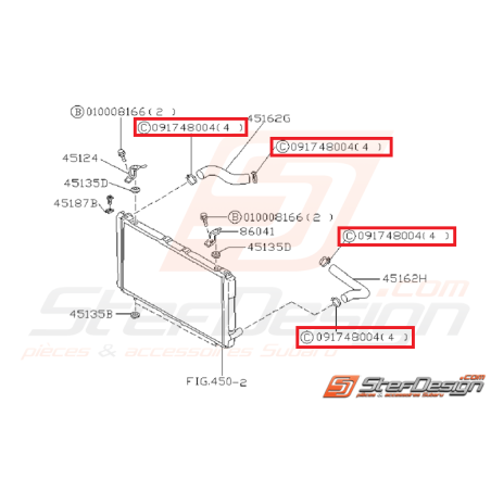 Collier de durite de radiateur supérieur et inférieur 01-07 impreza gt  93 - 00