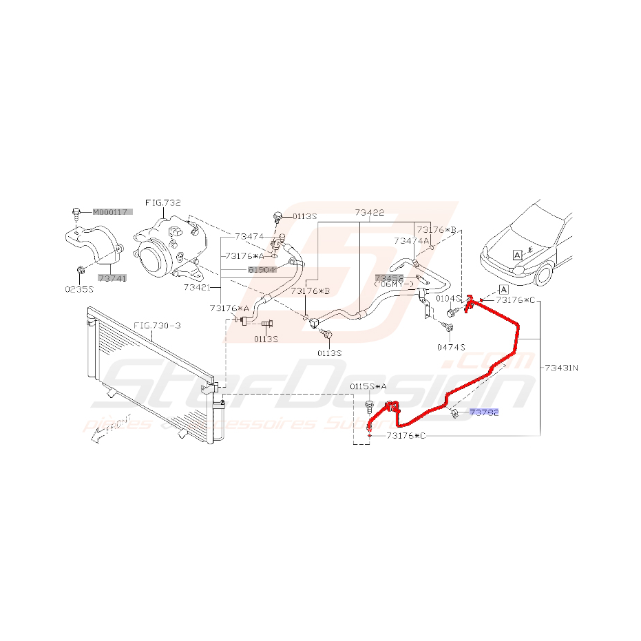 Tuyau de condenseur de climatisation pour subaru impreza WRX 2001-2002 RHD