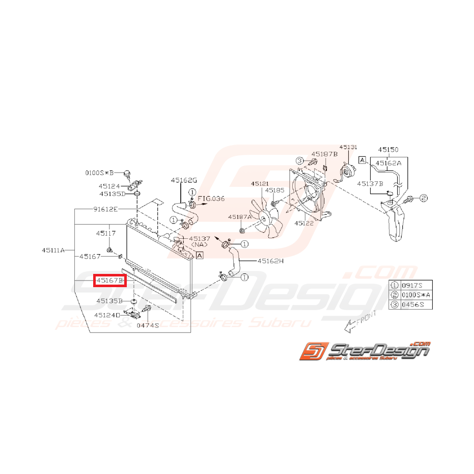 bande tampon inférieur de radiateur WRX 2001-2002