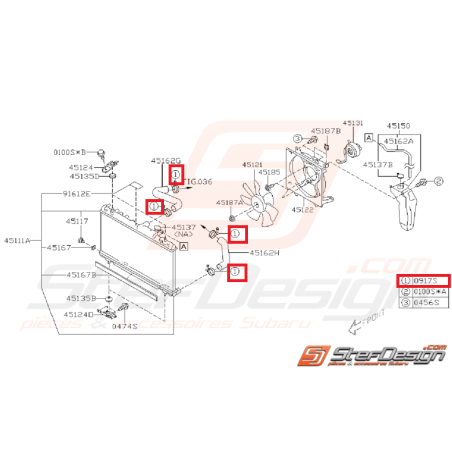 Collier de durite de radiateur supérieur et inférieur 01-07 impreza gt  93 - 00