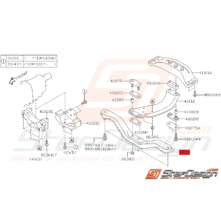 Traverse Avant de Support de boite Origine Subaru WRX 2008 - 2011