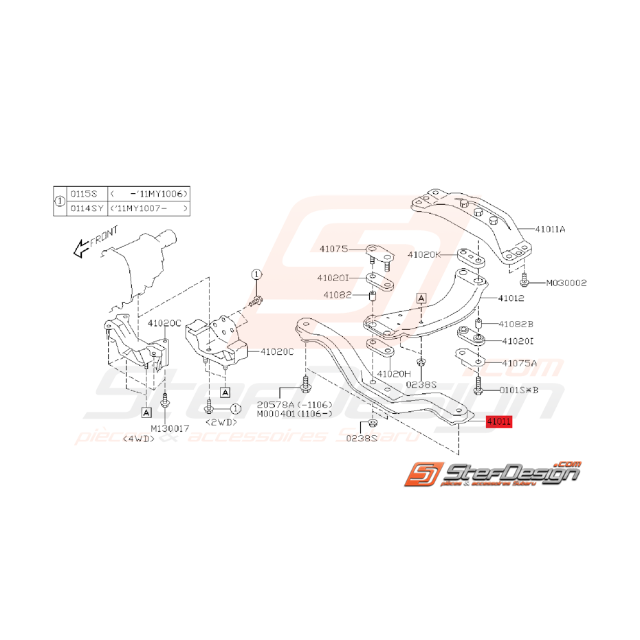 Traverse Avant de Support de boite Origine Subaru WRX 2008 - 2011 Traverse Avant de Support de boite Origine Subaru WRX 2008 - 2011