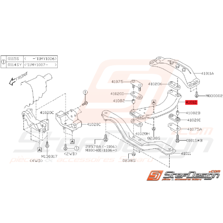 Traverse Centrale de Support de boite Origine Subaru WRX 08 - 11