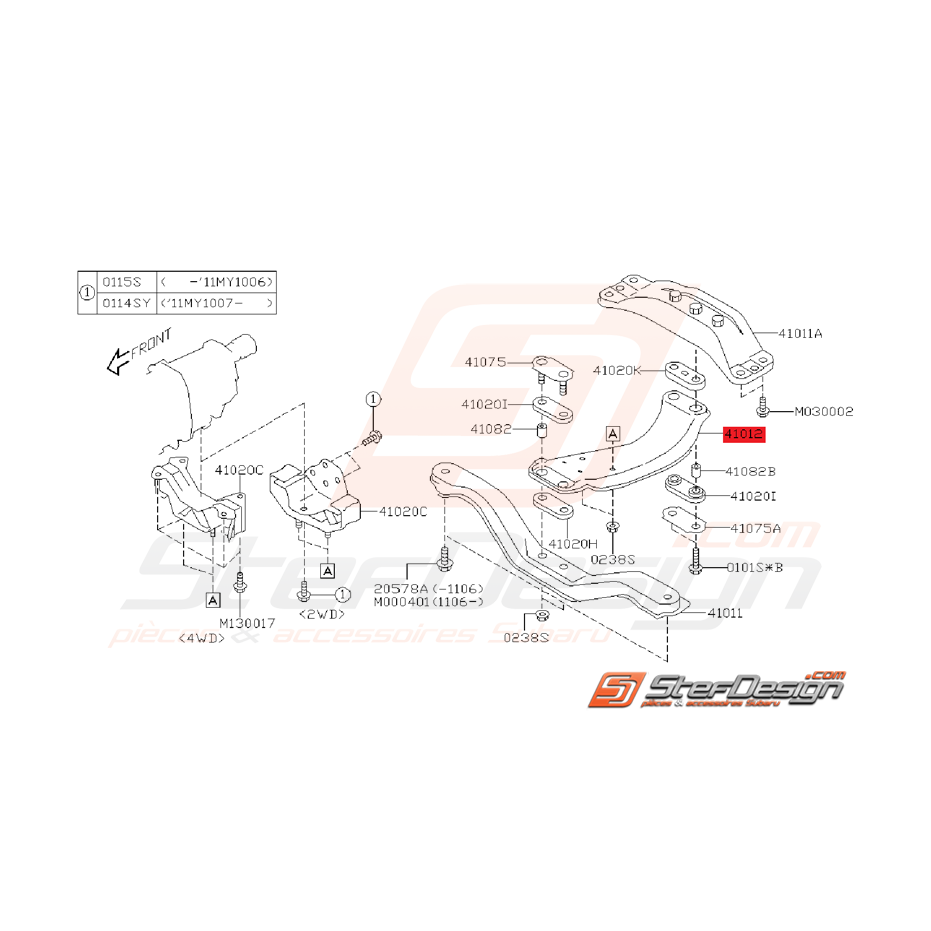 Traverse Centrale de Support de boite Origine Subaru WRX 08 - 11 Traverse Centrale de Support de boite Origine Subaru WRX 08 - 11