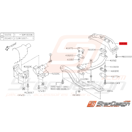 Traverse Arrière de Support de boite Origine Subaru WRX / STI 2008 - 2011