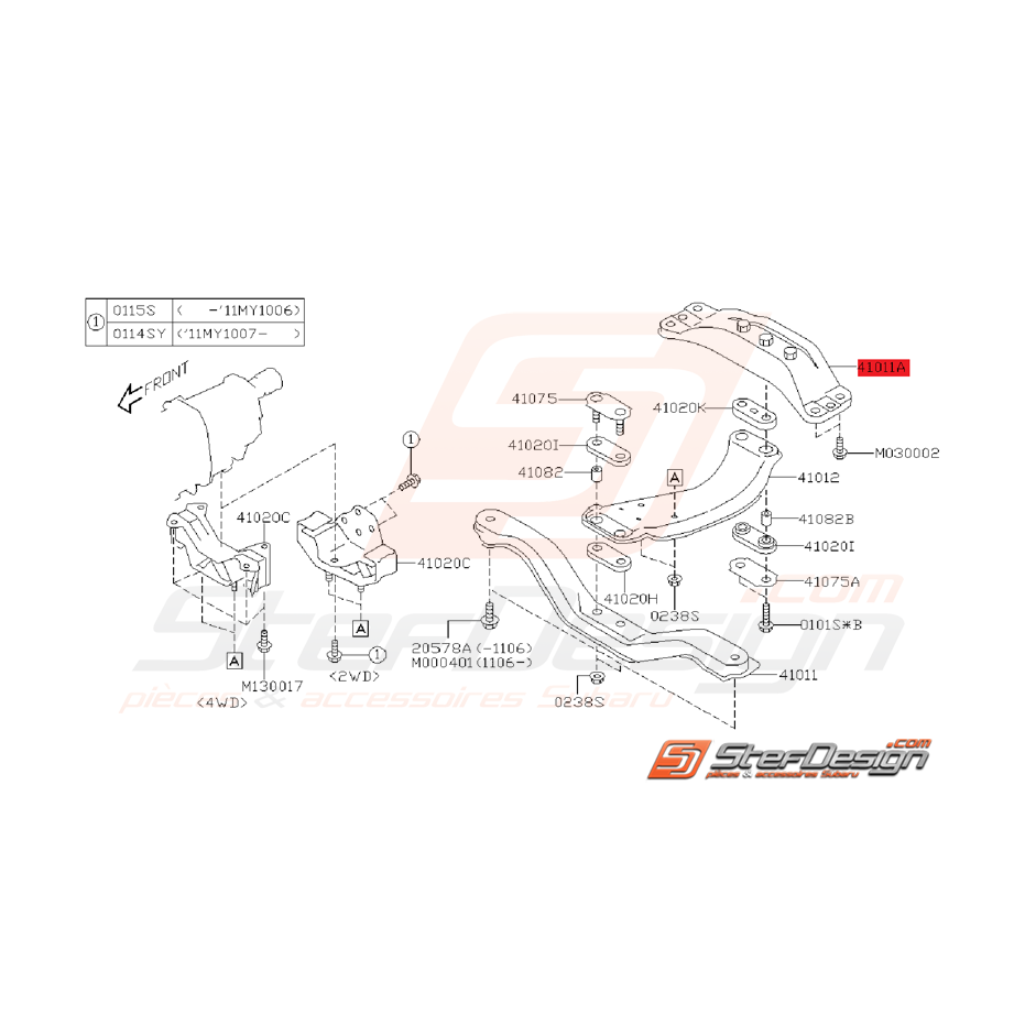 Traverse Arrière de Support de boite Origine Subaru WRX / STI 2008 - 2011