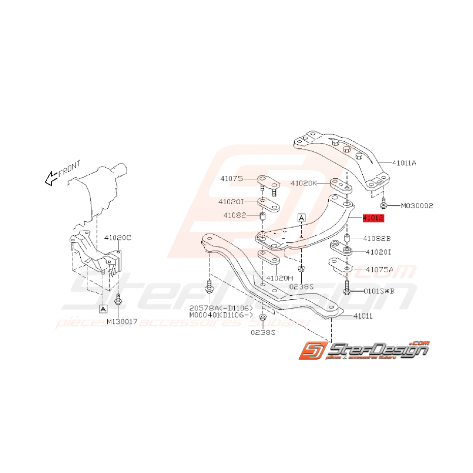 Traverse Centrale de Support de Boite Origine Subaru STI 08 - 10