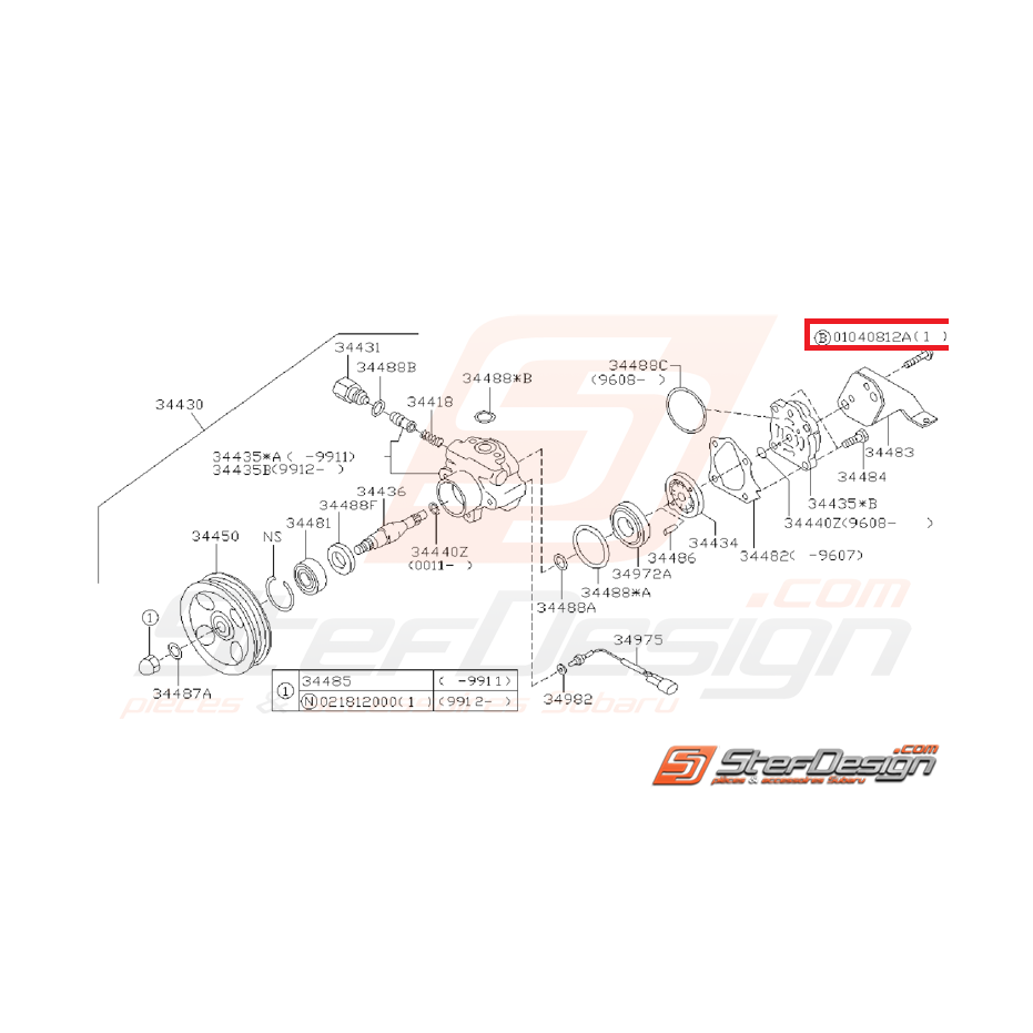 Vis de fixation de renfort de pompe de direction assistée GT 99-00