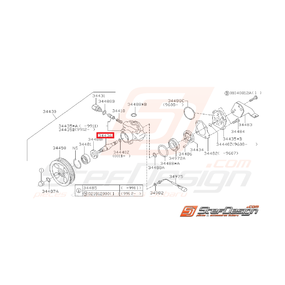 axe de pompe de direction assistée GT 1999-2000