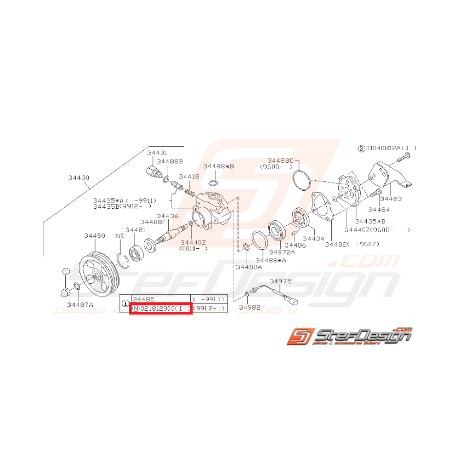 Écrou de pompe de direction assistée SUBARU GT 93-00