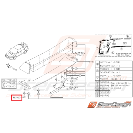 Clips de becquet de coffre SUBARU WRX 01-07 STI 03-07