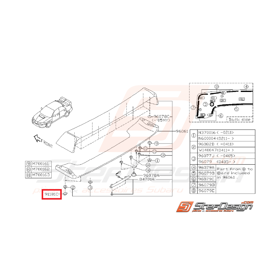 Clips de becquet de coffre SUBARU WRX 01-07 STI 03-07