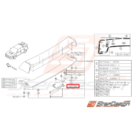 Bouchon d'étanchéité becquet de coffre SUBARU STI 03-07